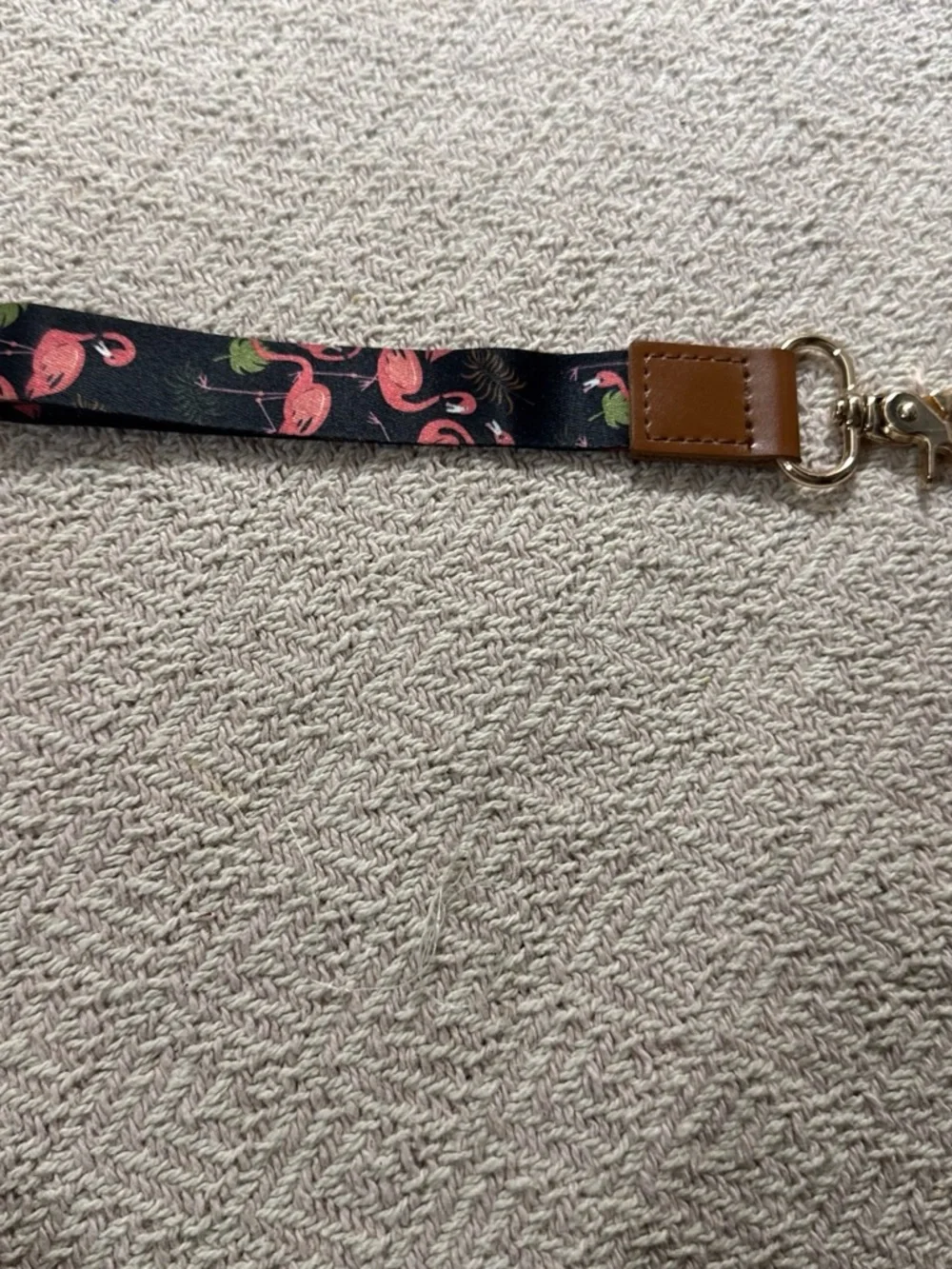 Flamingo Print Wristlet Keychain Strap - Black and Pink for phone